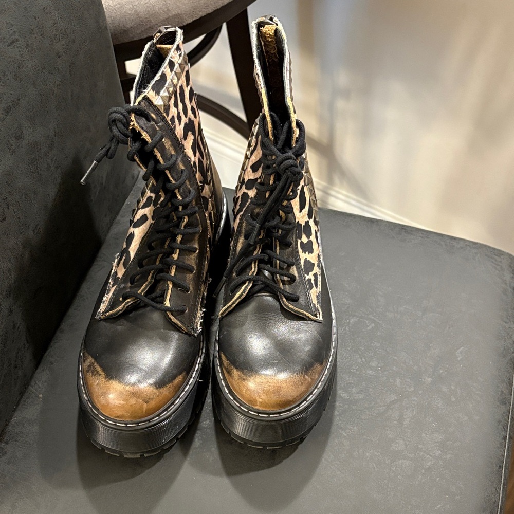 Steve Madden Black and Leopard Combat Boots